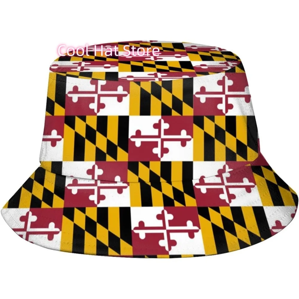 

Cute Maryland Flag Bucket Hat Summer Travel Beach Sun Hat Outdoor Maryland Fisherman Cap for Men Women Teens