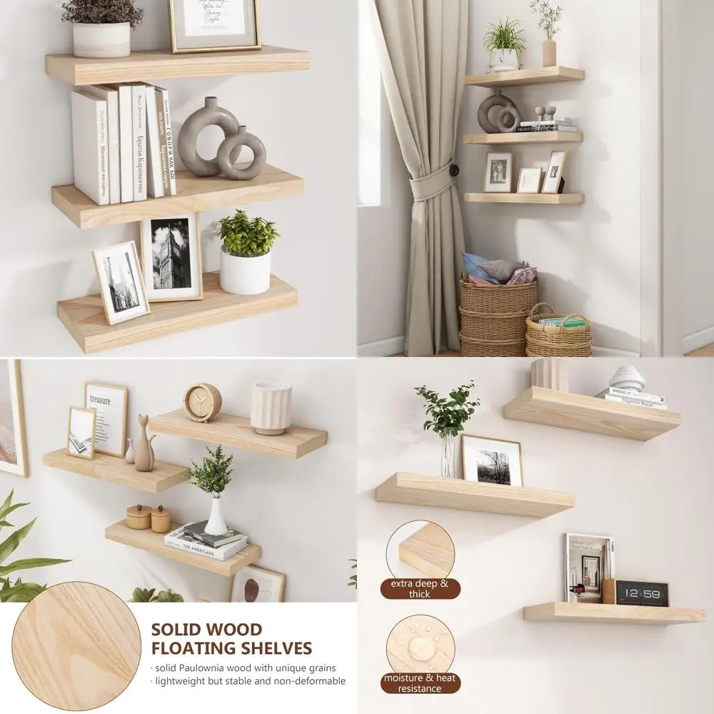 

Набор из 3-х настенных полок из натурального дерева — 17 ширинок x глубиной 6,7 для дома, офиса, гостиной, спальни.