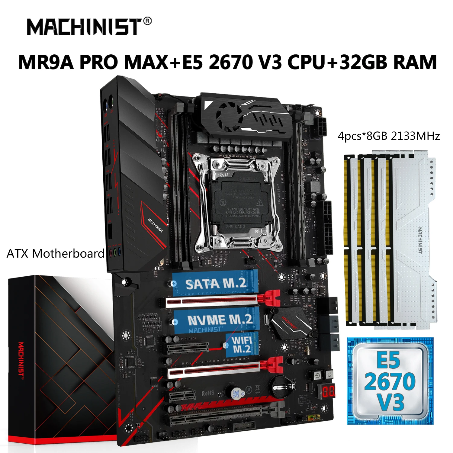 MACHINIST X99 Set scheda madre LGA 2011-3 E5 2670 V3 Kit processore CPU Xeon 32G = 8G * 4 DDR4 memoria ECC SATA USB 3.0 MR9A PRO MAX