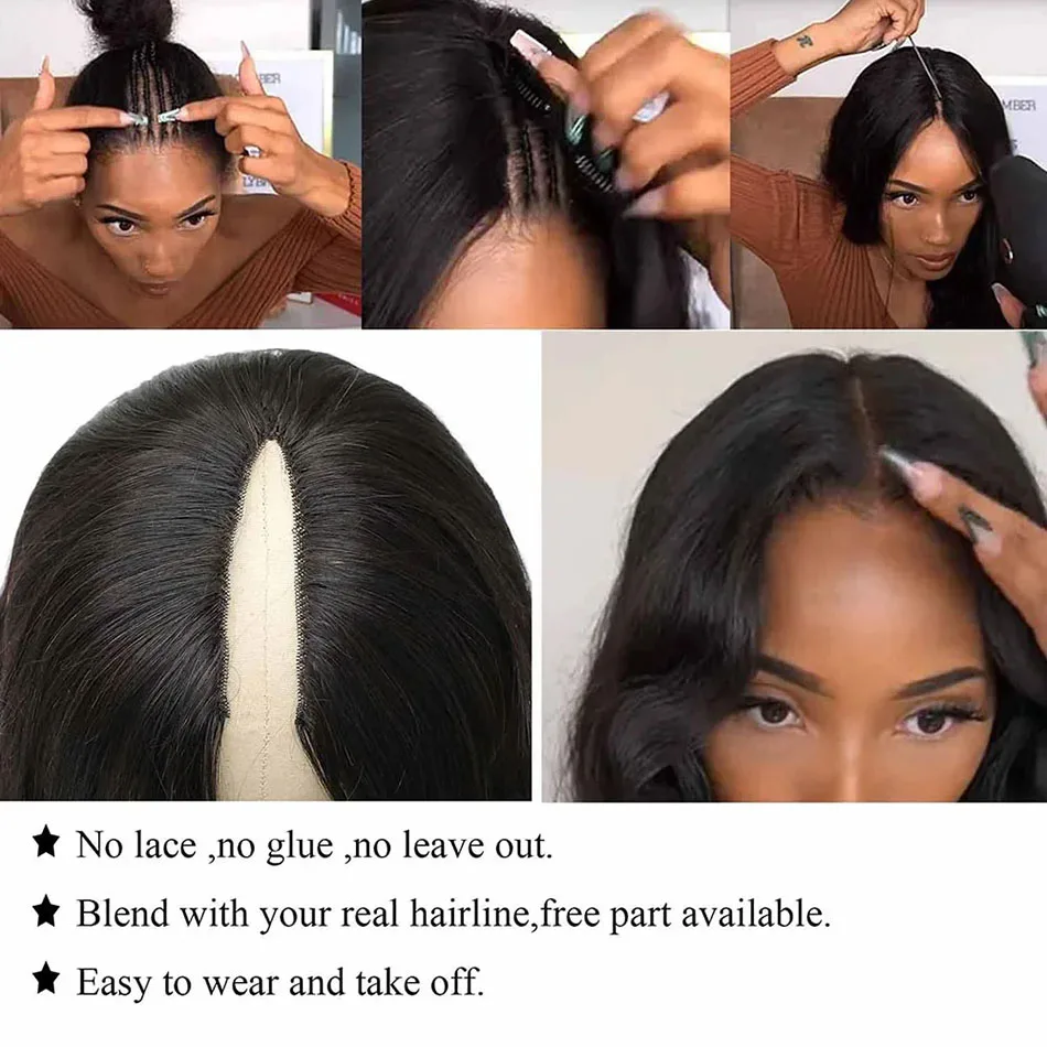 Fotografia 5: Peruca Body Wave V Part de Cabelo Humano Cru Peruano de 18 a 36 Polegadas, Perucas Onduladas em Formato V para Mulheres, Perucas Humanas Amigáveis para Iniciantes