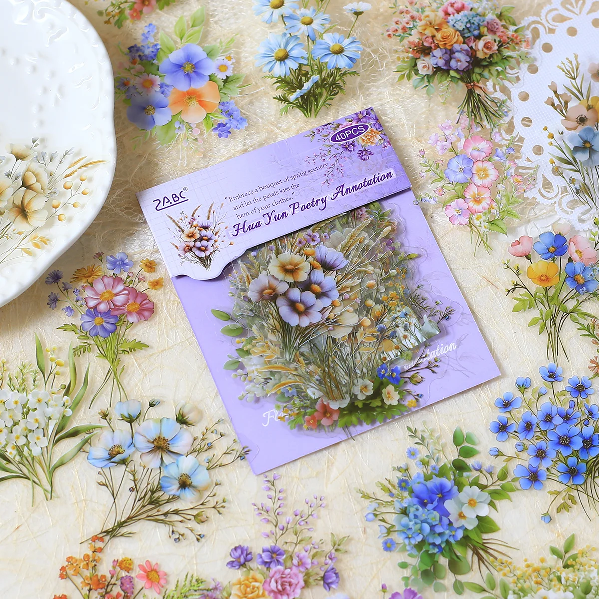 40pcs PET Flower Patterns Scrapbook Stickers Journal Decoration Scrapbooking Supplies Hand Made Decorative Junk Journal Supplie