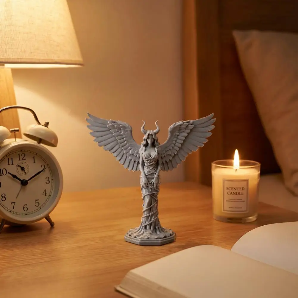 Durable Decorative Sculptures Devil Angel Ornaments Demon Angel Statue with 3d Printed Wings Matte Texture Fall-resistant