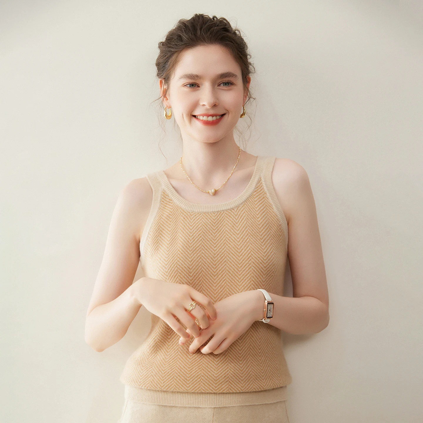 

Autumn Winter Sleeveless Pullover Sweater Soft Waistcoat Tops New Chic Herringbone Vest Knitted Women 100% Cashmere Sweater