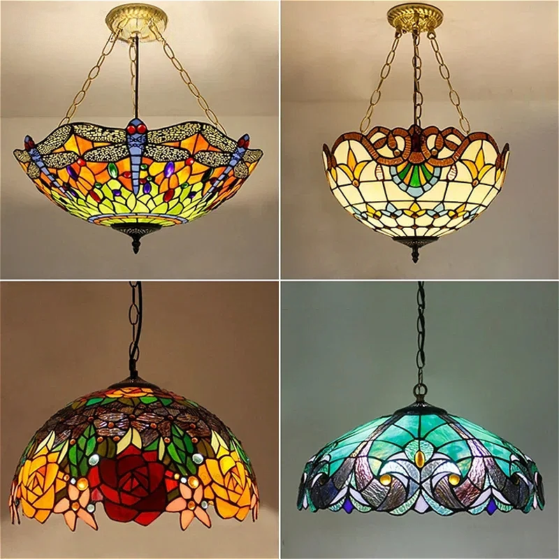 Mediterranean Stained Glass LED Pendant Lights Vintage Restaurant Hotel Living Room Kitchen Art