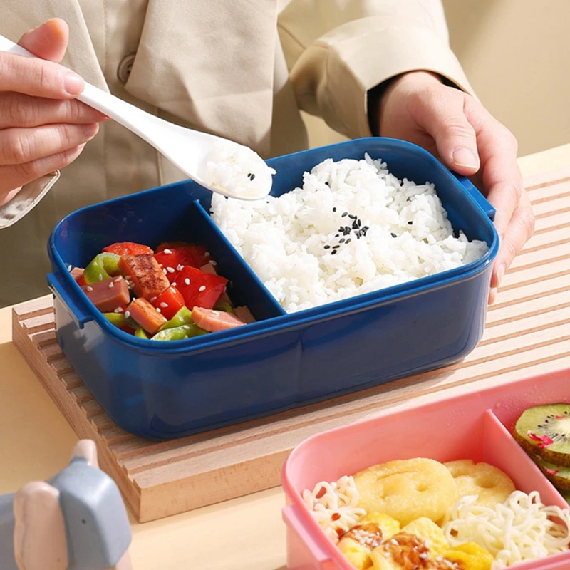 Portable Lunch Box Plastic Divided Food Containers with Spoon