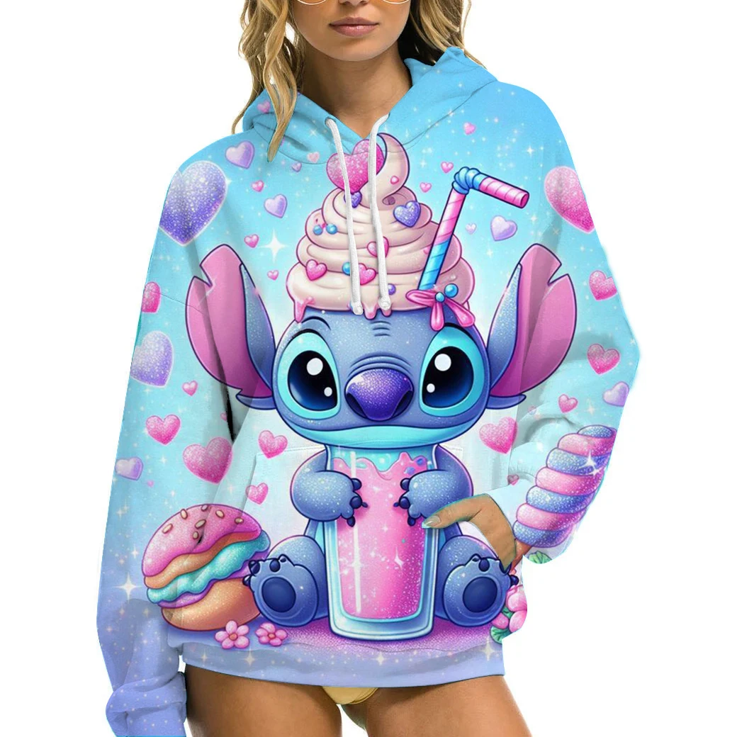 Sweat à capuche Disney Stitch pour femme, vêtement de rue Harajuku, vêtements de sport d'automne