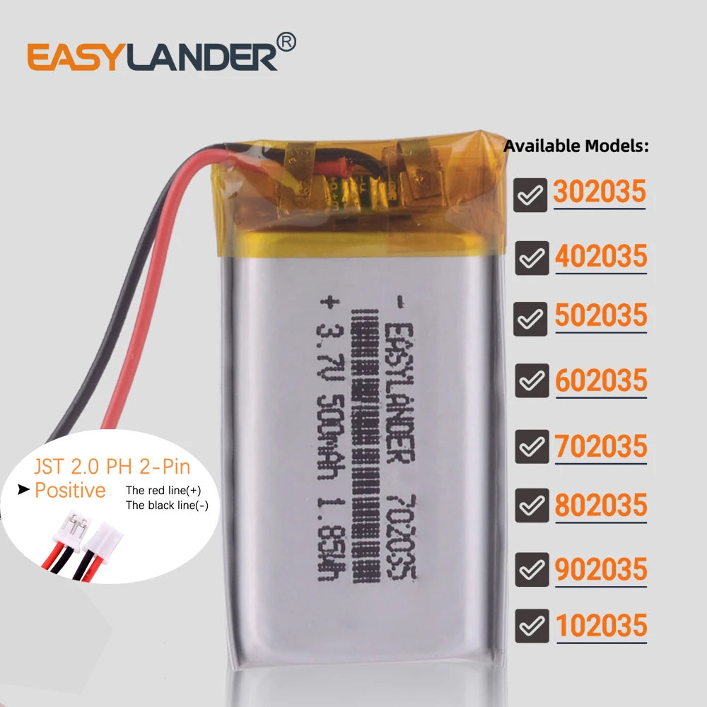 3.7V 250mAh 402035 Lithium Polymer Rechargeable Battery  JST 2.0mm 2pin  302035 502035 602035 702035 802035 902035 102035