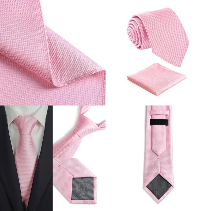 

Mens Solid Color Tie,Handmade Neckties With Multiple Colors+Gift Box, Rosy Pink Tie+pocket Square