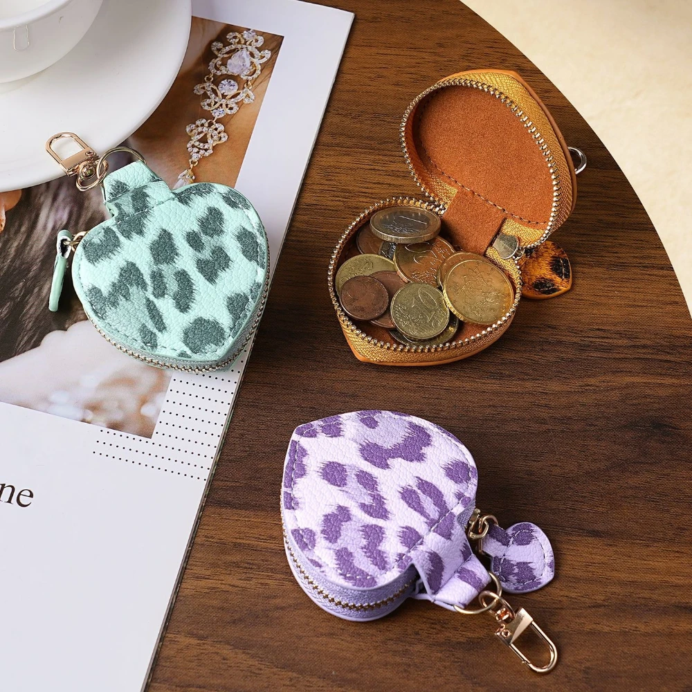 Leopard Print Mini Coin Purse with Zipper Handbag Pendant - Keychain Access Card Bag Handmade Jewelry Decoration