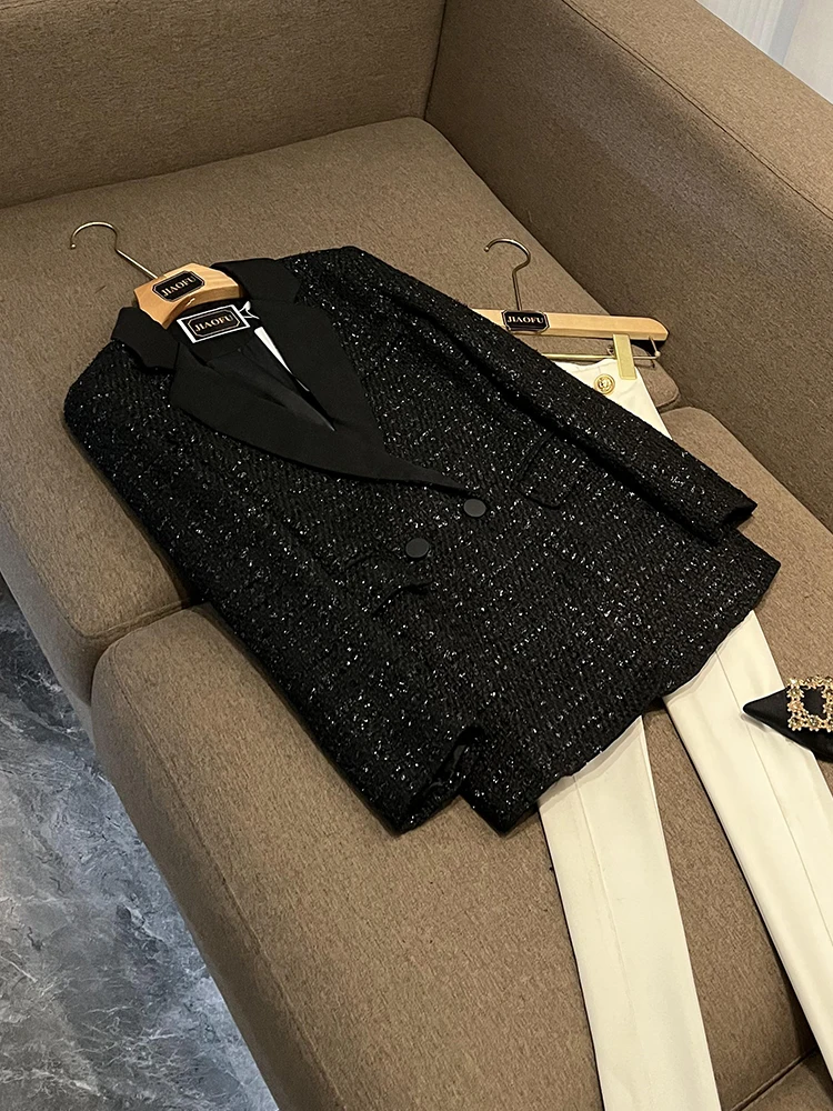 

Ele Velvet Tead iny Weave Pattern Long Sve Suit Jaet с двухрядными пуговицами в Bla для женщин и поездок на работу