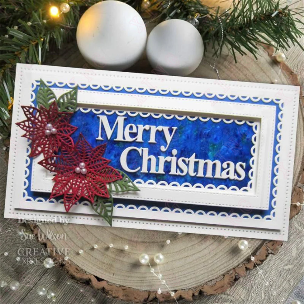 New Decorate Metal Cutting Dies Christmas Celebrate Believe Sentiments Embellishments Accessories Star Holly Box Rectangles Mold