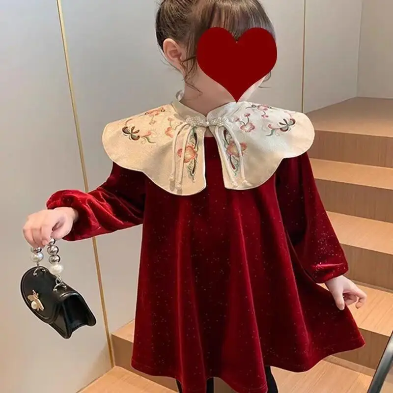 

Kawaii Casual Coat Tops Fashion Children S Clothing Girls Plush Velvet Dress 2025 New Winter Chinese Style New Year Dress For