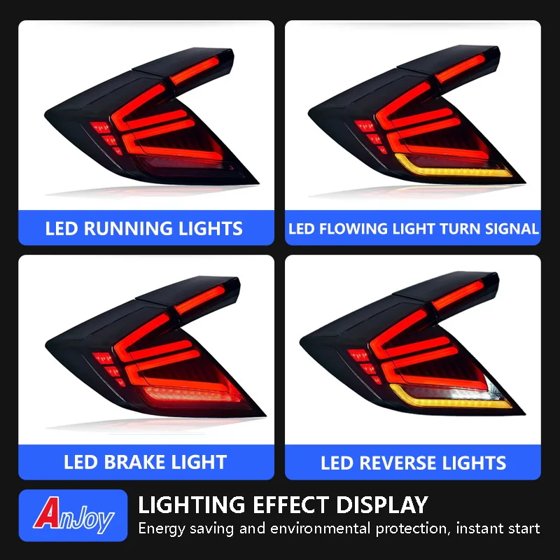 LED Tail Lights for Honda Civic10 Th Gen Type R Hatchback 2016-2021 Animation Indicator Sequential Turning Signal Tail Lamps