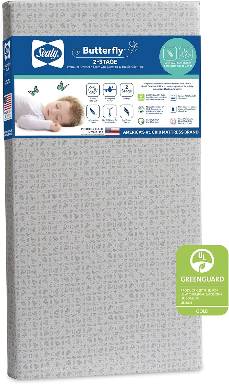 Sealy 2-Stage Dual Firm Antibacterial Foam Baby Crib Mattress & Toddler Bed Mattress, Hypoallergenic Waterproof Memory Foam Crib