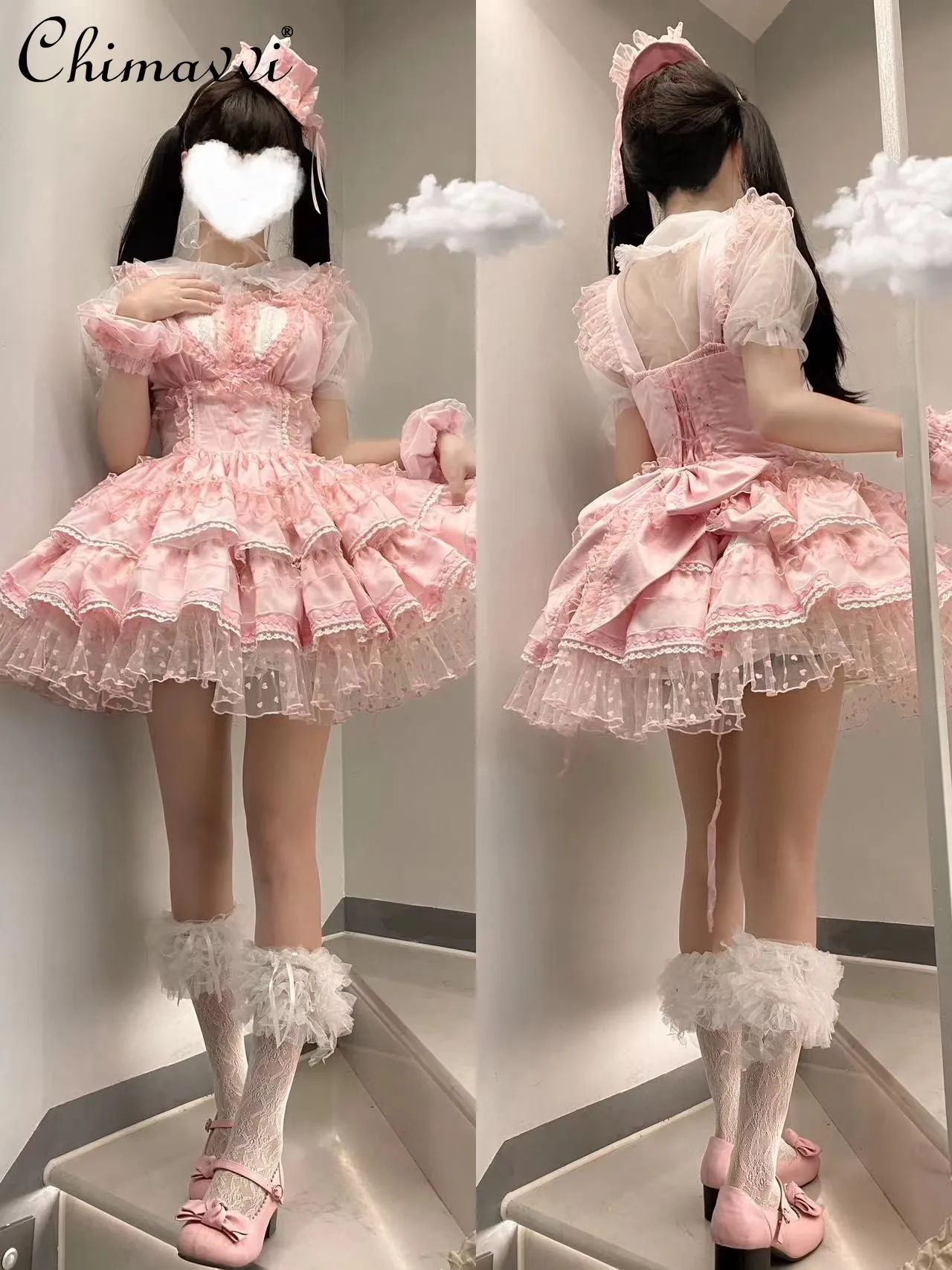 Original Lolita Dopamine Multicolor Dress Summer New Girly Style Sweet Cute Lace Stitching Ladies Dress Student Mini Dresses