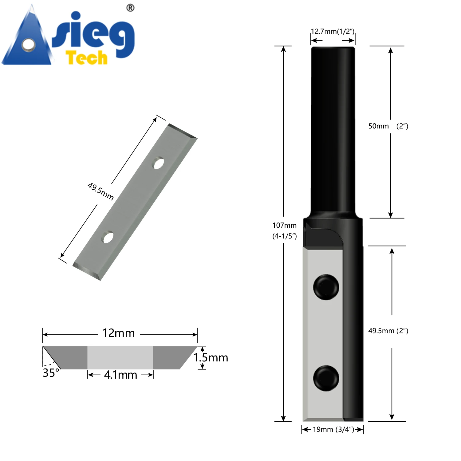 Flush Trim Router Bit 12.7mm 1/2 inch Shank Pattern Trimmer 49.5mm Cut Length with Repaceable Insert Cutter