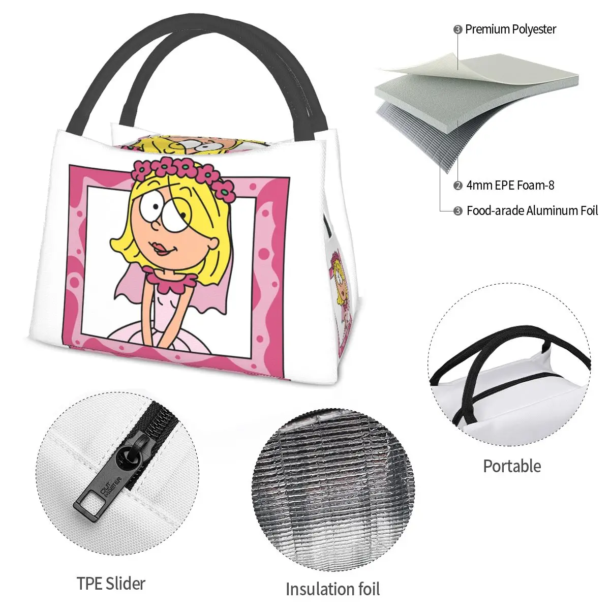 Lizzie Mcguire Lunch Bags Insulated Bento Box Waterproof Lunch Tote Picnic Bags Cooler Thermal Bag for Woman Kids Travel