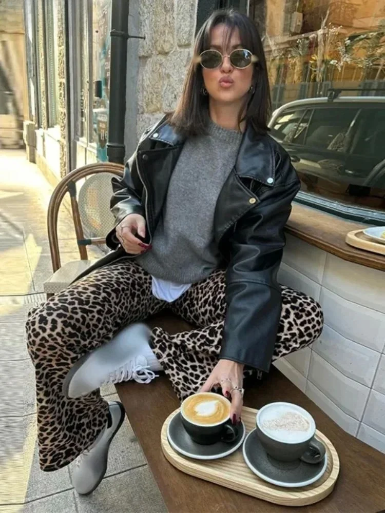 

Джинсы Ele Slim с леопардовым принтом для женщин, на пуговицах и молнии, с высокой талией, прямые, повседневные, удобные, модные