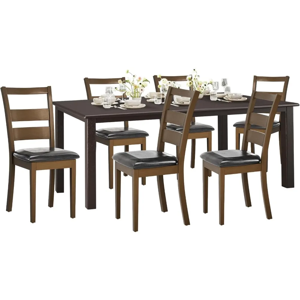 

Dining Room Table Set, Mid Century Modern Kitchen Table And Pu Leather High Back Dining Room Chair