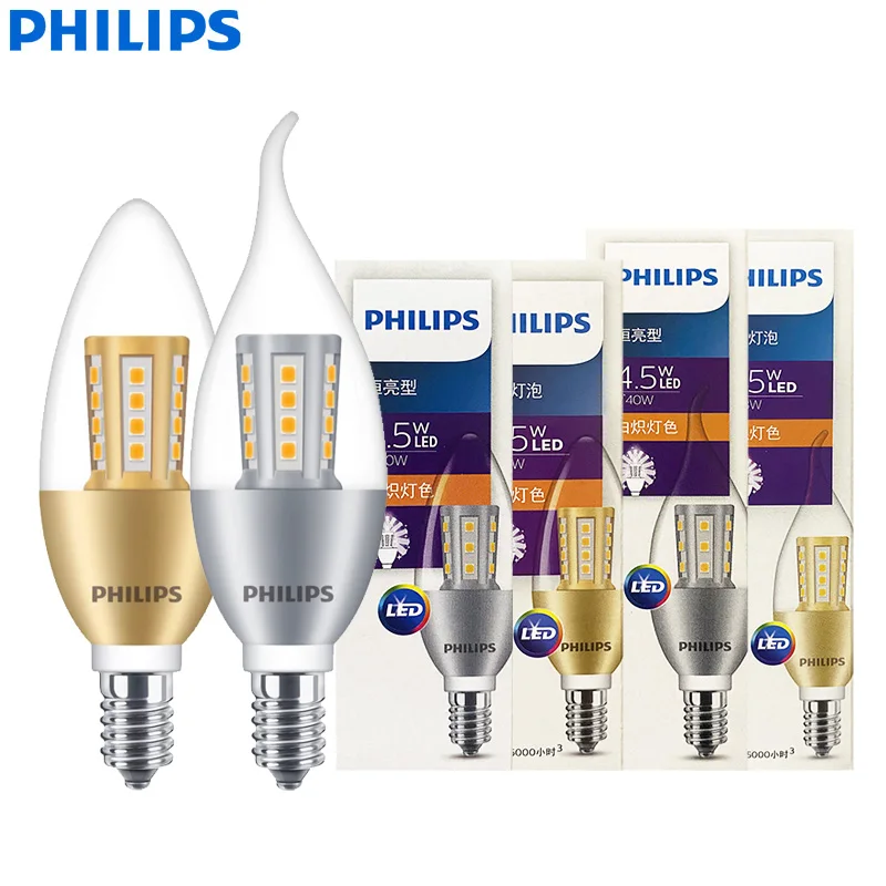 

Philips LED Candle E14 Screw 4.5W 6.5W Crystal Bulb B35 BA35 Fashion Silver/Golden Base 2700K Warm Soft Home Chandelier Light