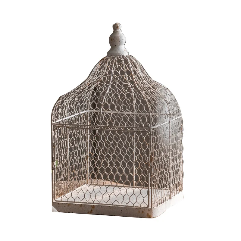 Garden outdoor bird cage ornament, American retro old decoration, indoor wrought iron hollow creative candlestick