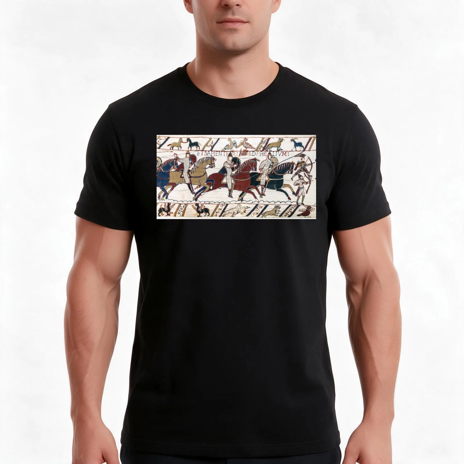 Bayeux Tapestry: The Battle of Hastings (Norman knights and archers) T-Shirt Summer Casual Cotton Tee Vintage Graphic Print