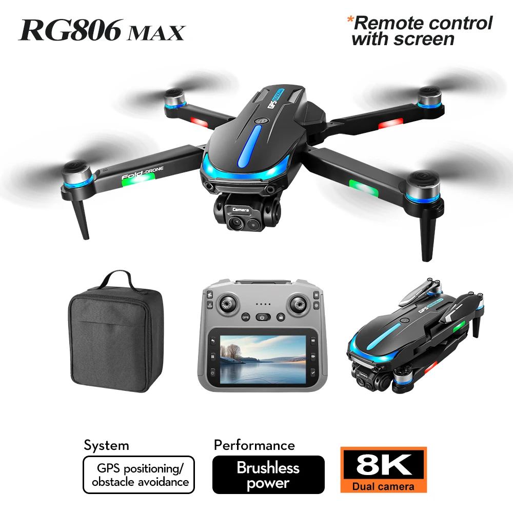 GPS Screen Drone Professional 8K Camera Brushless Avoiding Obstacle with Large Screen Remote Control Folding Drone Gifts