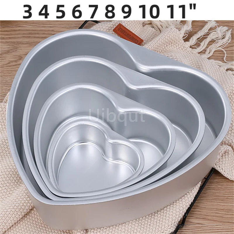 3/4/5/6/7/8/10/11 Inch Heart Shaped Cake Pan mold Solid Bottom Aluminum Alloy Chocolate Cake Pan Silver Tin Baking Mold Mould