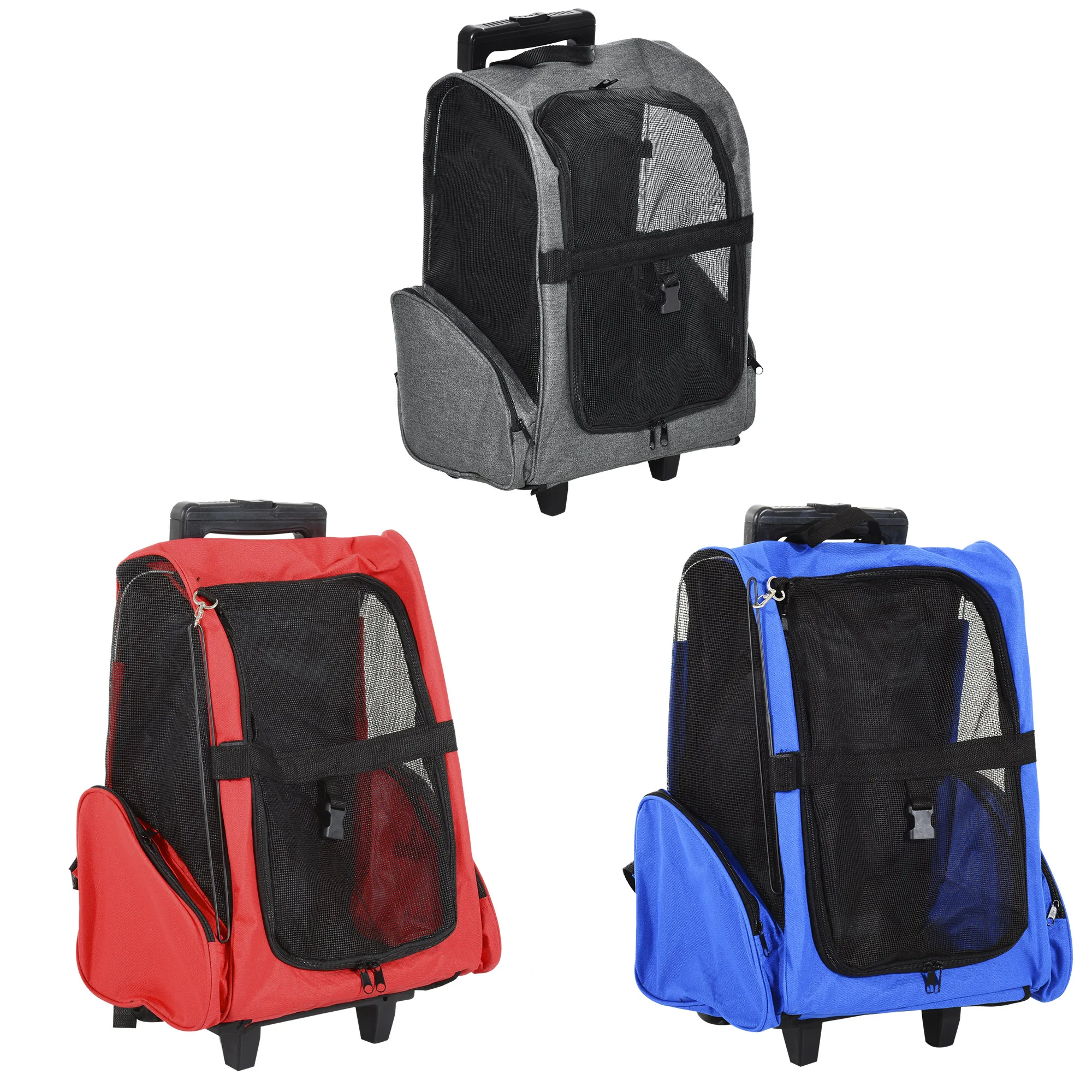 PawHut pet cart carrier 2 in 1 2 wheel travel backpack with aluminum retractable handle 42x25x55 cm