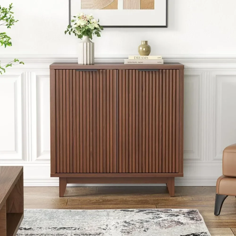 fluted cabinet with storage, 2 doors sideboard buffet, mid century modern accent cabinet with adjustable shelves, multifunctiona
