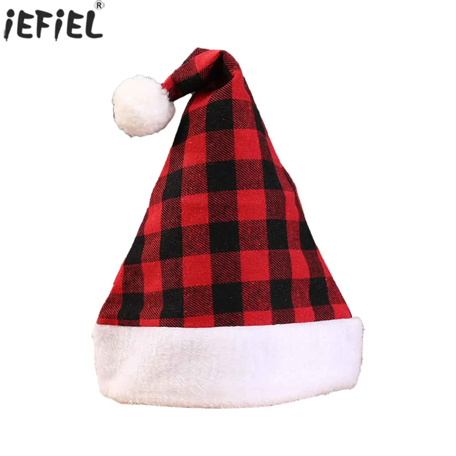 

1Pc Christmas Plaid Hats Snowflake Plush Ball Santa Hat Funny Christmas Hats for Adults Christmas Party Favors Role Play Hats