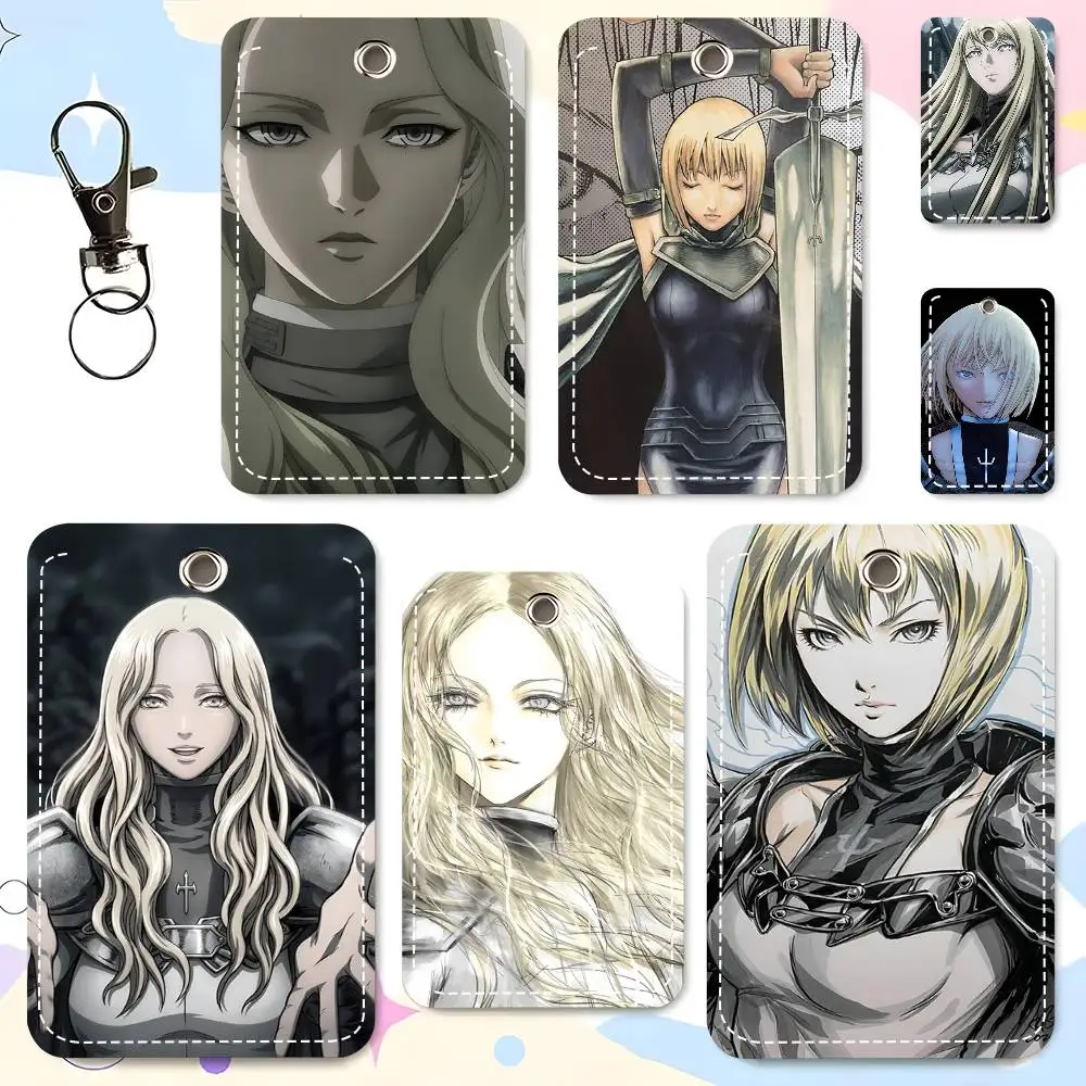 1pc Anime Claymore Card Case Keychain Access Card Bag Key Tag Ring Leather Card Holder Key Ring Access