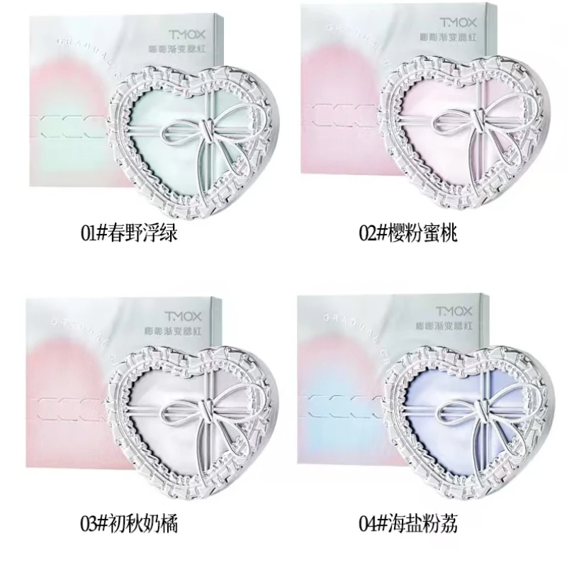 Tmox Bowknot Heart-shaped 2Color Blusher Gradient Relief Cheek Rouge Expanding  Multi Function Long-lasting Cute Face Makeup