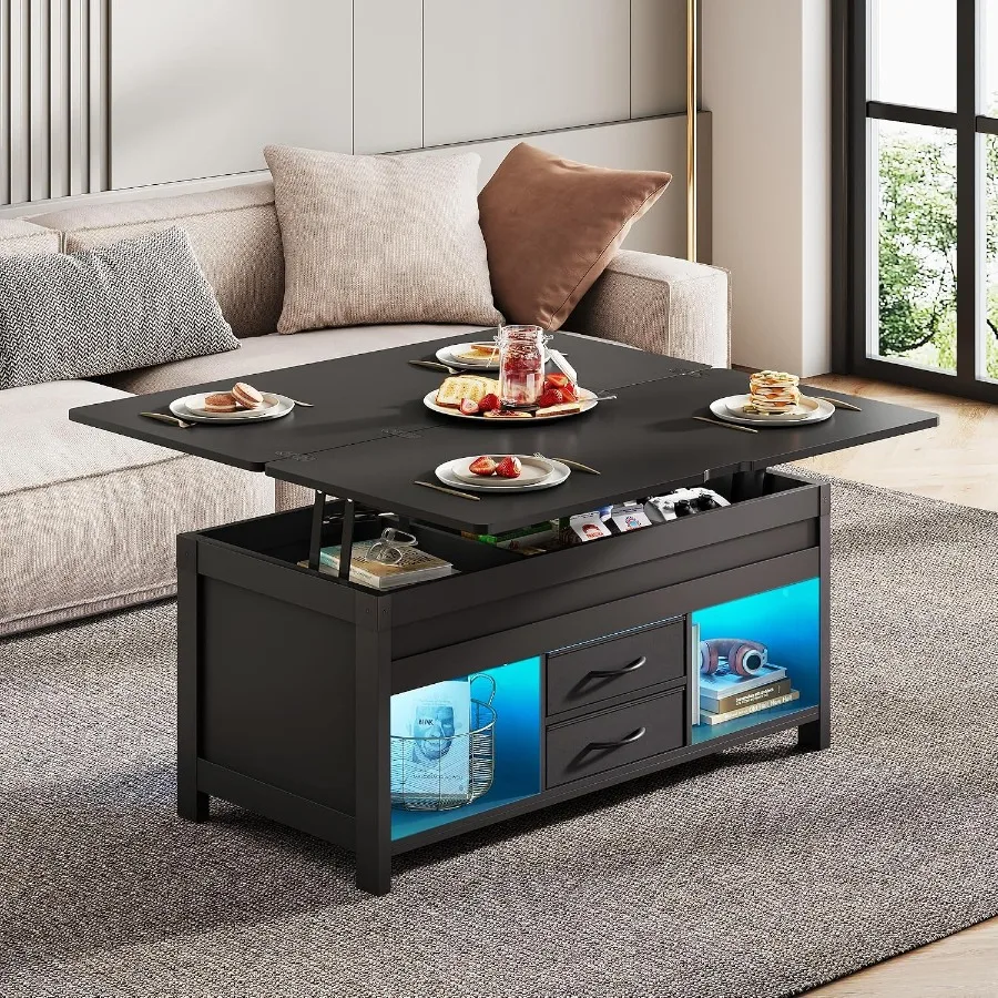 40 Lift Top Coffee Table with Storage, 4 in 1 Coffee Table for Living Room, Engineered Wood, Walnut Finish, Space-Saving Multi-