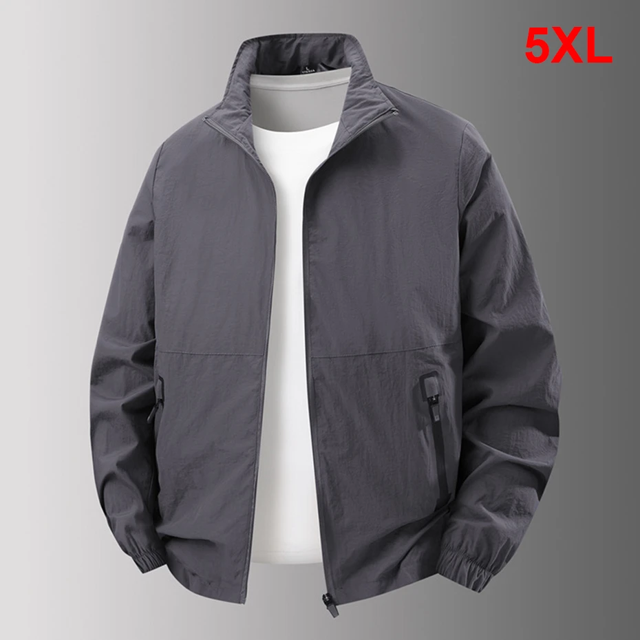 

5XL Plus Size Waterproof Jacket Men Spring Summer Coat Fashion Casual Solid Color Jacket Male Outerwear Outdoor Black