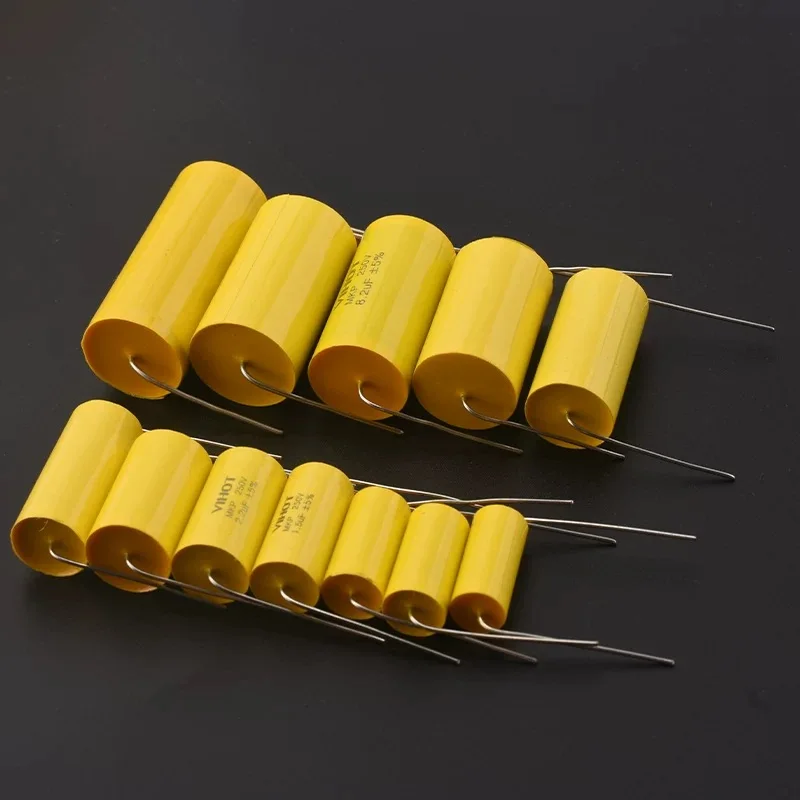 1PCS 250V Stepless MKP Axial Yellow Circle Piercing Capacitor 0.47~47uF Tweeter Film Capacitor Crossover Audio