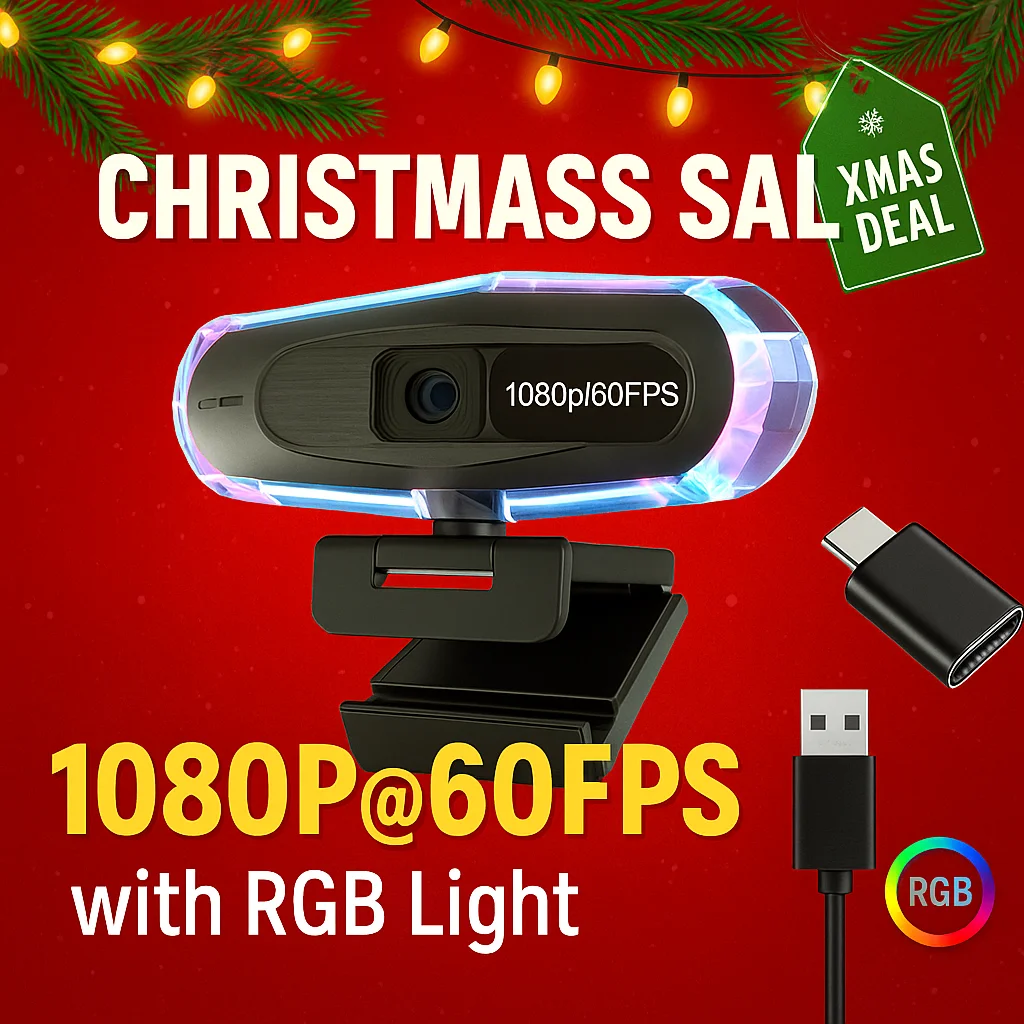 

Потоковая камера 60 кадров в секунду | Гладкое видео, автофокус, приводная крышка | USB-веб-камера Plug&Play с бесплатным адаптером Type-C для игр, конференций, канала