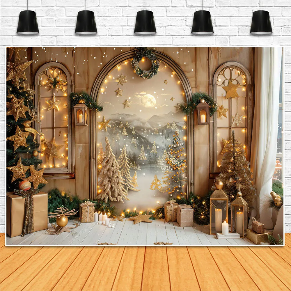 Mocsicka Backdrop for Photography Christmas Arched Vintage Wall Xmas Tree Garland Floor Baby Newborn Photo Background Photoshoot