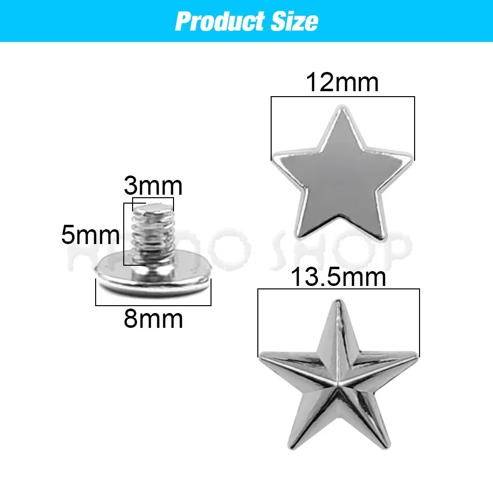 5-10pcs Metal Stars Rivets Studs With Screw Punk Screwback Clothing Garment Shoes Hat Leather Belt DIY Decor Clothes Accessories