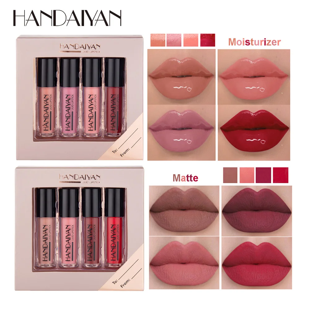 

HANDAIYAN 4 Colors/box Matte Liquid Lipstick Kit Women Makeup Set Matt Lipstick Lips Make up Cosmetics Tint Lip Gloss Waterproof