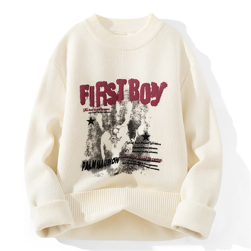 

Высококачественный мужской весенний вязаный свитер с длинными рукавами и круглым вырезом, сохраняющий тепло, трендовый пуловер с принтом, модная мужская одежда для отдыха