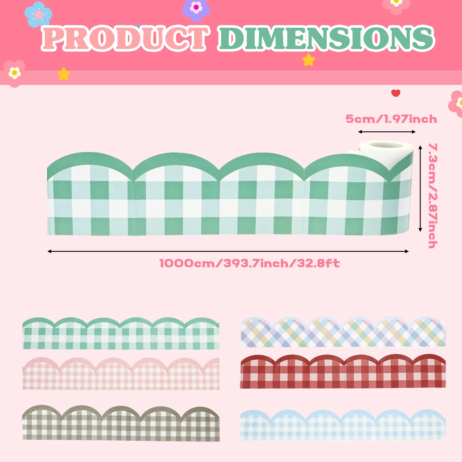 3/6 Pcs Gingham Bulletin Board Border Scalloped Bulletin Board Borders DIY Paper Wall Decoration for Classroom Blackboard Office