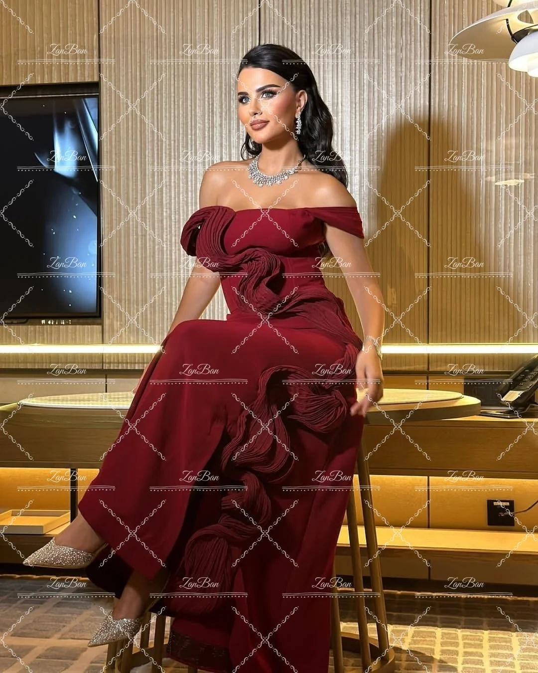 ZanBan Customized 2026 Burgundy Jersey Evening Dress Elegant Graceful Strapless Cap Sleeve Cocktail Dress Classic Party Dress