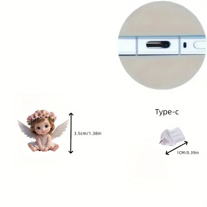 2d acrílico plano anjo fada gato telefone poeira plug acessórios decorativos para iphone tipo-c interface poeira plug pendurado decoração