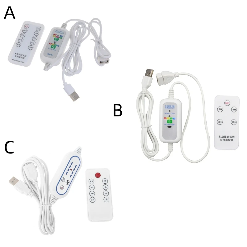 Universal 5V USB Extension Cable Remote Control with 4-Speed 2-12Hour Timing Power Cable for USB Ceiling Fans USB LED Light Lamp