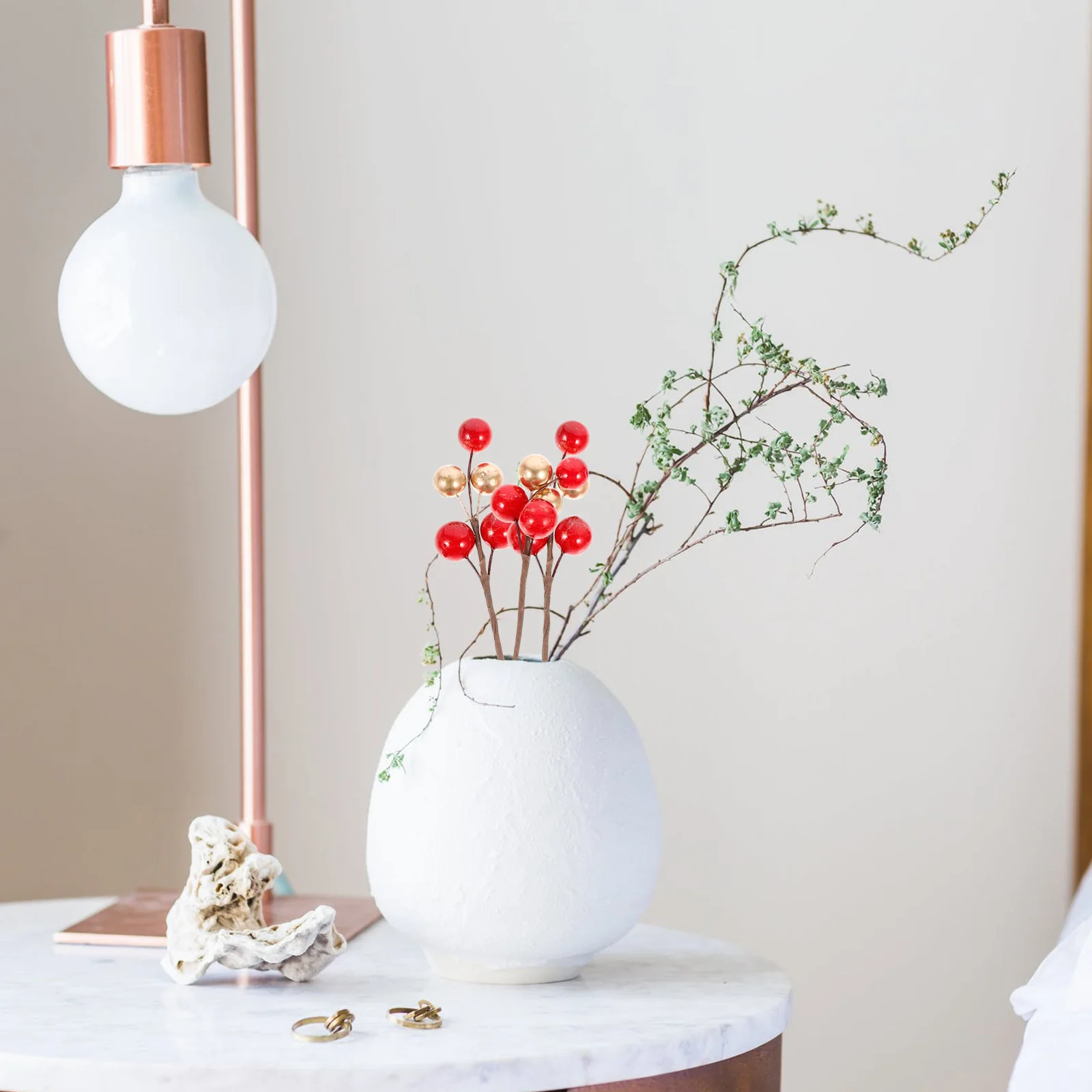 

30pcs Golden Red Bouquet Artificial Berry Stems For Christmas Wreath Garland Decoration Flower Arrangement Material Red Golden