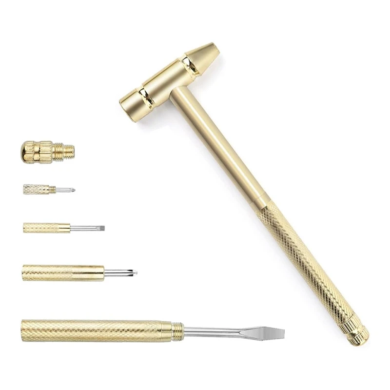 ABKJ-Anti-Rust Copper Hammer And Screwdriver Hand Tool, Screwdriver Hammer Is Perfect For Opening Walnut Repair Drone Phones