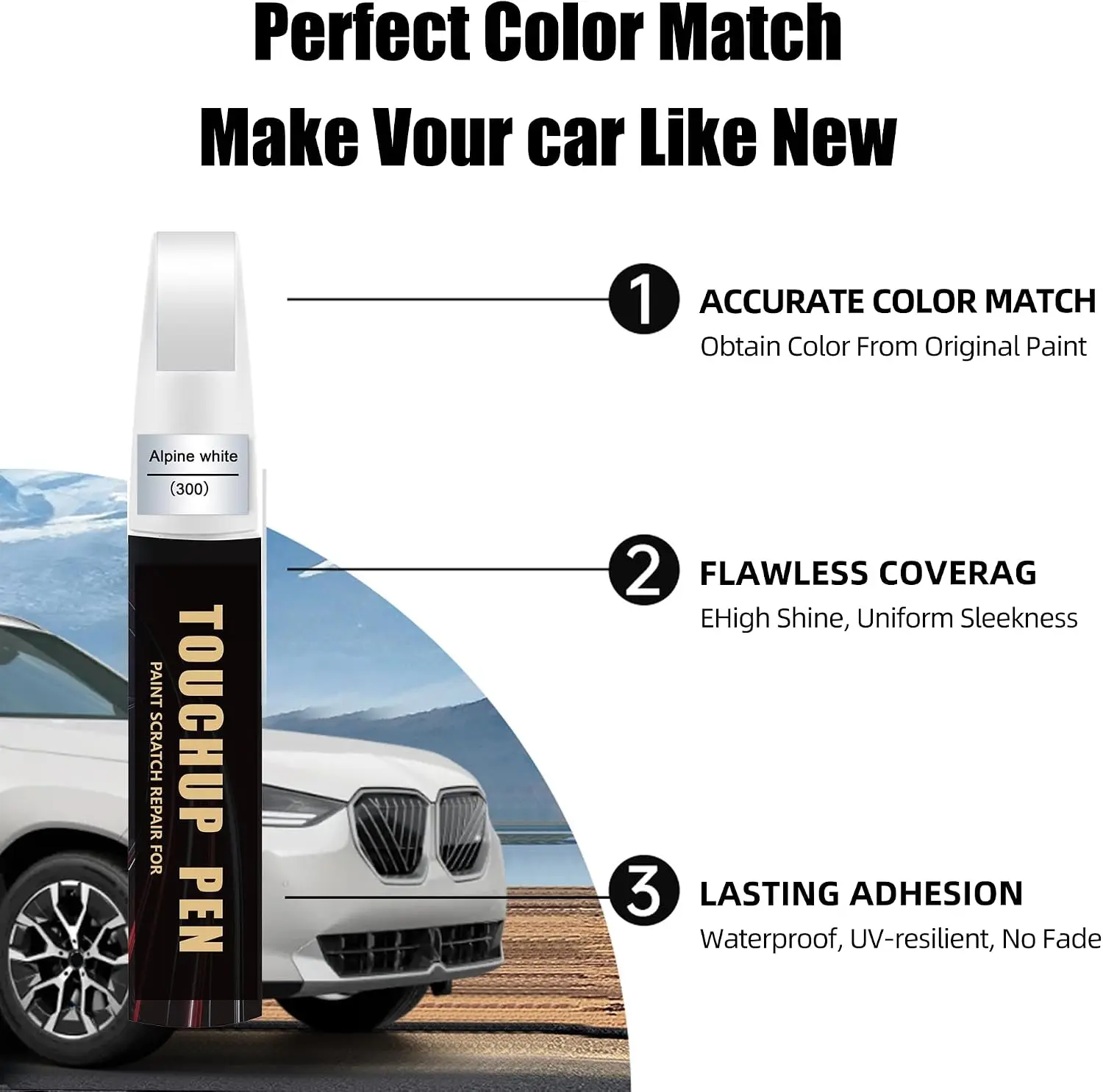 Alpine white 300 for BMW Touch Up Paint Kit[2K Clear Coat Included],Exact Color Match Touch Up Paint