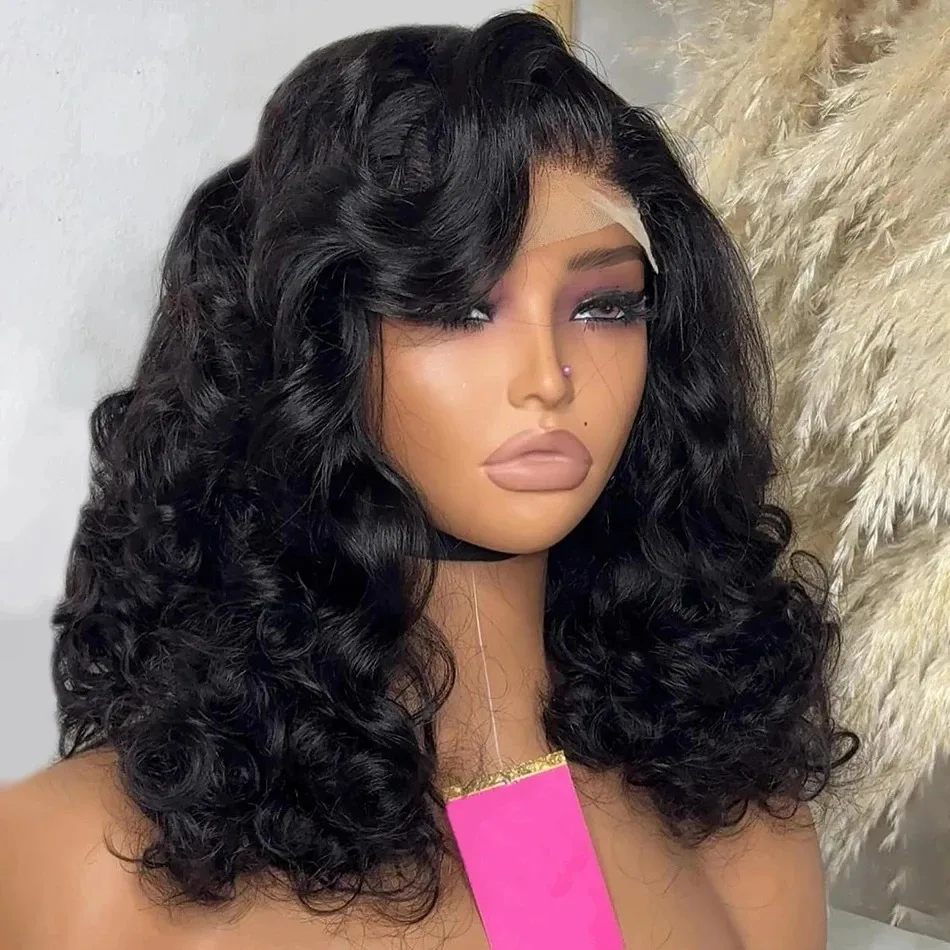 Mossily Braziliaanse Remy Body Wave Korte Bob Pruik 13x4 HD Transparant Kant Voor Menselijk Haar Pruiken Losse Golf voor Vrouwen Pre Geplukt