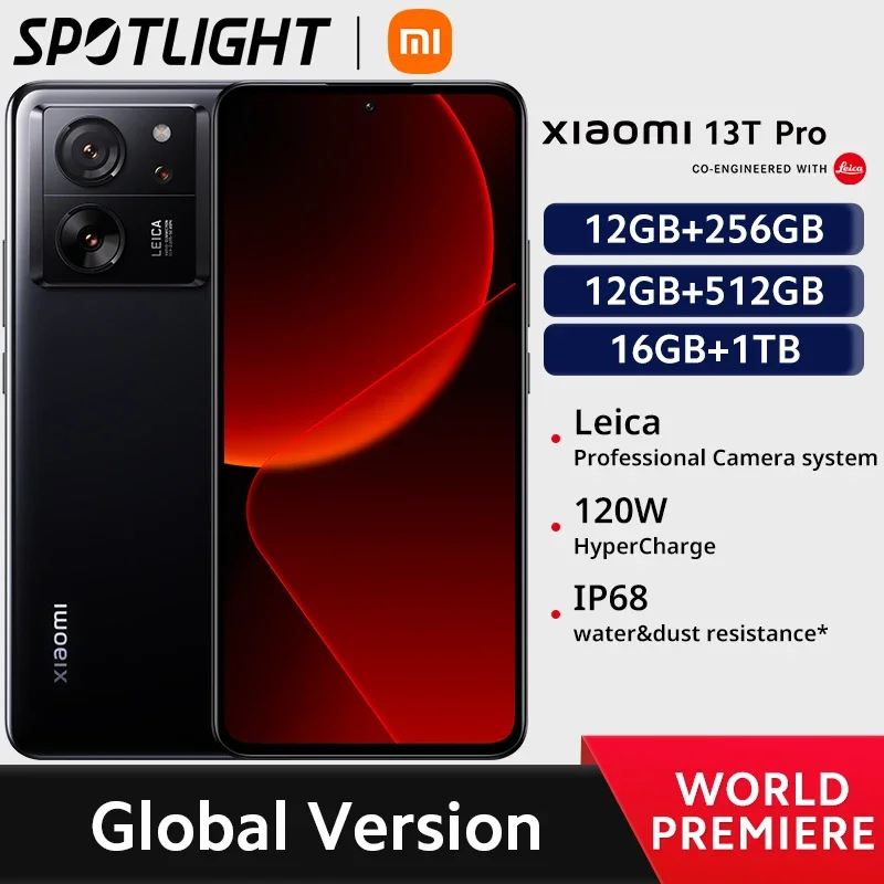 

[Мировая премьера] Глобальная версия Xiaomi 13T Pro 5G 12 ГБ 256 ГБ 50 МП Камера Leica 144 Гц AMOLED-дисплей Аккумулятор 5000 мАч IP68